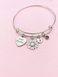 Great Grandma Heart Sunflower Charm Bracelet in Silver, Great Grandmother Gifts, D452