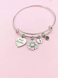Great Grandma Heart Sunflower Charm Bracelet in Silver, Great Grandmother Gifts, D452