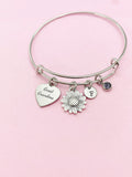 Great Grandma Heart Sunflower Charm Bracelet in Silver, Great Grandmother Gifts, D452