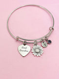 Great Grandma Heart Sunflower Charm Bracelet in Silver, Great Grandmother Gifts, D452