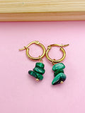 Silver Malachite Earrings Rose Gold and Silver in Option, Natural Gemstone Jewelry, N3976A