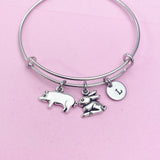 Silver Pig Rabbit Initial Charm Bracelet, N1450