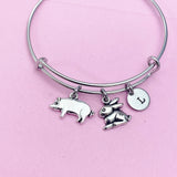 Silver Pig Rabbit Initial Charm Bracelet, N1450