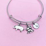 Silver Pig Rabbit Initial Charm Bracelet, N1450