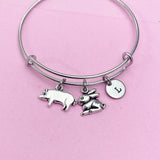 Silver Pig Rabbit Initial Charm Bracelet, N1450