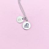 Swim Charm Necklace in Silver Stainless Steel, Swimming Personalized Jewelry, N1086