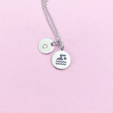 Swim Charm Necklace in Silver Stainless Steel, Swimming Personalized Jewelry, N1086
