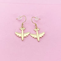 Gold Airplane Charm Earrings, Pilot Cabin Crew Air Crew Gift, Travel Jewelry, N2742