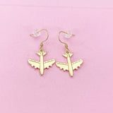 Gold Airplane Charm Earrings, Pilot Cabin Crew Air Crew Gift, Travel Jewelry, N2742