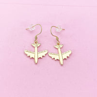 Gold Airplane Charm Earrings, Pilot Cabin Crew Air Crew Gift, Travel Jewelry, N2742