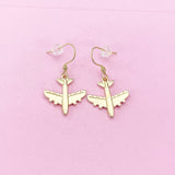Gold Airplane Charm Earrings, Pilot Cabin Crew Air Crew Gift, Travel Jewelry, N2742