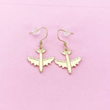 Gold Airplane Charm Earrings, Pilot Cabin Crew Air Crew Gift, Travel Jewelry, N2742