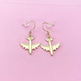 Gold Airplane Charm Earrings, Pilot Cabin Crew Air Crew Gift, Travel Jewelry, N2742