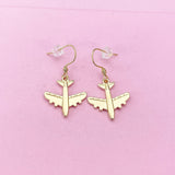 Gold Airplane Charm Earrings, Pilot Cabin Crew Air Crew Gift, Travel Jewelry, N2742
