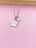 Silver Pink Paw Print Charm Necklace Dog Cat Pet Paw Prints Gifts Ideas Personalized Customized Made to Order, DN5493