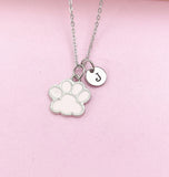 Silver Pink Paw Print Charm Necklace Dog Cat Pet Paw Prints Gifts Ideas Personalized Customized Made to Order, DN5493