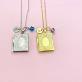 Gold or Silver Book Locket Charm Necklace, BN4917