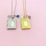Gold or Silver Book Locket Charm Necklace, BN4917
