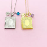 Gold or Silver Book Locket Charm Necklace, BN4917