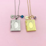 Gold or Silver Book Locket Charm Necklace, BN4917
