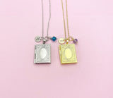 Gold or Silver Book Locket Charm Necklace, BN4917