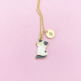 Gold Cute Bicolor Cat Charm Necklace Animal Shelters Workers Gifts Ideas Personalized Customized Made to Order, N5504