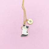 Gold Cute Bicolor Cat Charm Necklace Animal Shelters Workers Gifts Ideas Personalized Customized Made to Order, N5504
