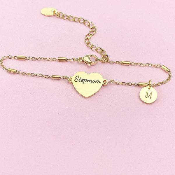 Gold Stepmom Bracelet, Stainless Steel Heart Bracelet, Stepmom Jewelry, Mother's Day Gift, Stepmother Gift, GD261
