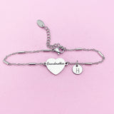 Gold or Silver Grandmother Heart Charm Bracelet, Grandmother Jewelry Gift, D286