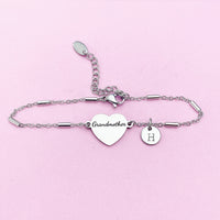 Gold or Silver Grandmother Heart Charm Bracelet, Grandmother Jewelry Gift, D286