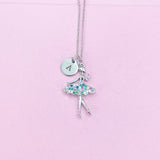 Silver Ballet Girl Charm Necklace Personalized Customized Monogram Made to Order Jewelry, N3767A