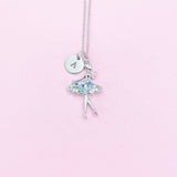 Silver Ballet Girl Charm Necklace Personalized Customized Monogram Made to Order Jewelry, N3767A