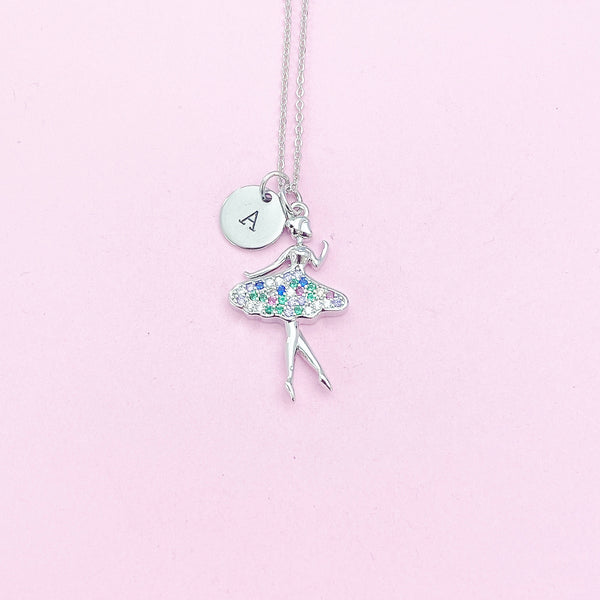 Silver Ballet Girl Charm Necklace Personalized Customized Monogram Made to Order Jewelry, N3767A
