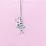Silver Ballet Girl Charm Necklace Personalized Customized Monogram Made to Order Jewelry, N3767A