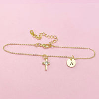 Gold Small Cross Charm Bracelet, AN4127