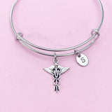 Silver Veterinarian Caduceus Charm Bracelet, AN1707