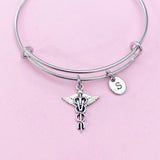 Silver Veterinarian Caduceus Charm Bracelet, AN1707