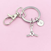 Silver Hockey Stick Charm Keychain, CN156