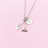 Silver Shovel Rake Charm Necklace, N1895