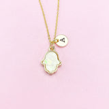 Gold Hamsa Necklace, Hamsa Charm, White Imitation Opal Charm, Personalized Gift, N1484