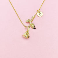 Gold Rose Flower Charm Necklace, AN3061