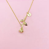 Gold Rose Flower Charm Necklace, AN3061