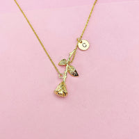 Gold Rose Flower Charm Necklace, AN3061