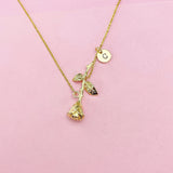 Gold Rose Flower Charm Necklace, AN3061