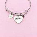Silver Mima Heart Charm Bracelet, Stainless Steel, Mother's Day Gift, Personalized Gift, N1346