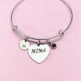 Silver Mima Heart Charm Bracelet, Stainless Steel, Mother's Day Gift, Personalized Gift, N1346