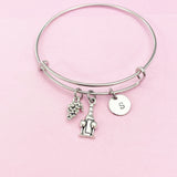 Silver Wine Bottle Goblet Glass Grape Charm Bracelet, N5584