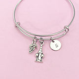 Silver Wine Bottle Goblet Glass Grape Charm Bracelet, N5584