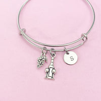 Silver Wine Bottle Goblet Glass Grape Charm Bracelet, N5584