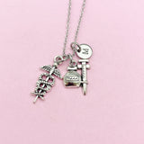 Silver Caduceus Charm Medical Syringe Charm Necklace, N759